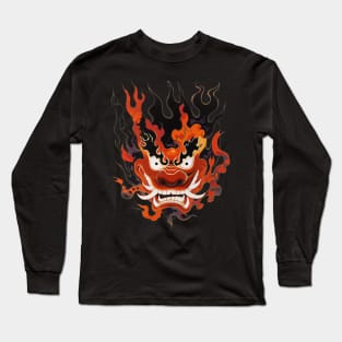 Flaming Traditional Oni Mask Long Sleeve T-Shirt